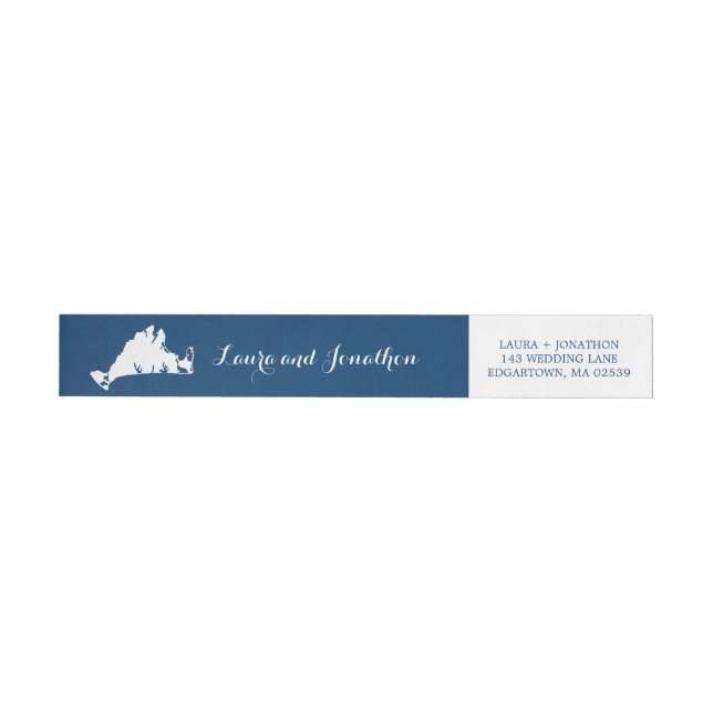 Navy Blue Martha's Vineyard Map Wedding Wrap Around Label (Individual)