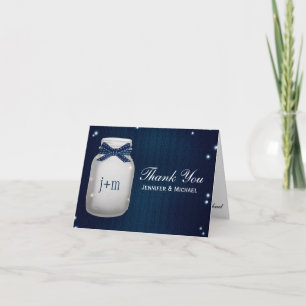 Navy Blue Mason Jar Fireflies Wedding Thank You