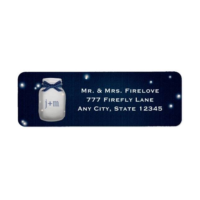 Navy Blue Mason Jar with Fireflies Return Address (Front)