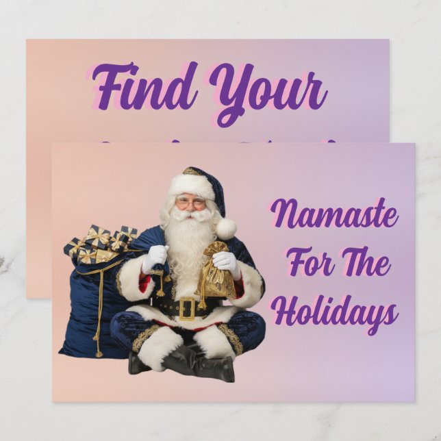 Navy Blue Meditating Santa Holiday Card -Spiritual (Front/Back)