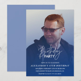Navy blue Men Photo 67th birthday party Invitatio Invitation