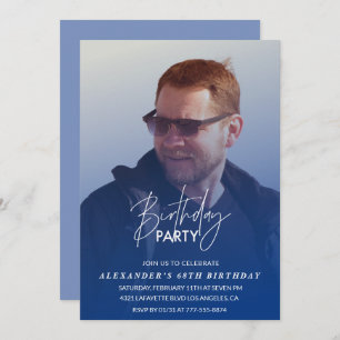 Navy blue Men Photo 68th birthday party Invitatio Invitation