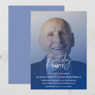 Navy blue Men Photo 92nd birthday party Invitation