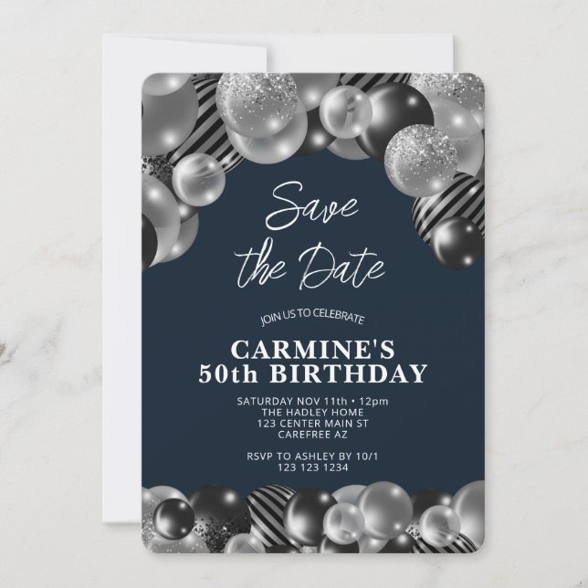 Navy Blue Men's 50th Birthday Invitation (Front)
