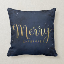 Navy Blue Merry Christmas Pillow Gold