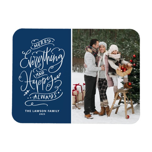Navy Blue Merry Everything and Happy Always Photo Magnet (Horizontal)
