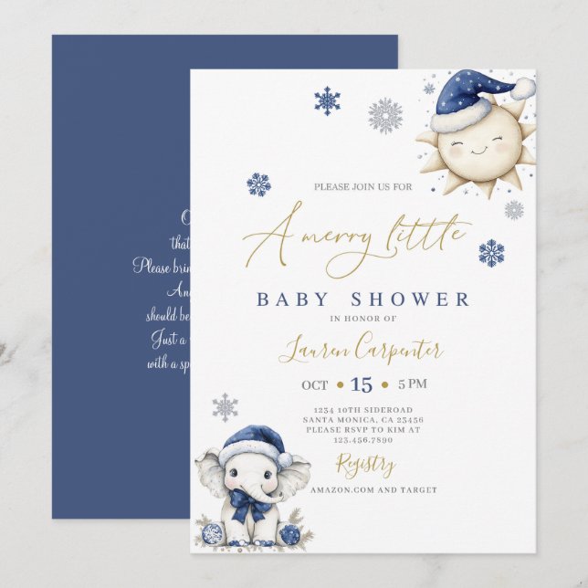 Navy Blue Merry Little Baby Shower Invitation (Front/Back)