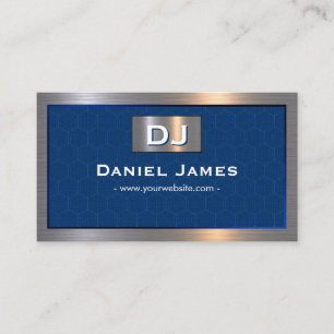 Navy Blue Metal Frame Monogram Modern Business Card