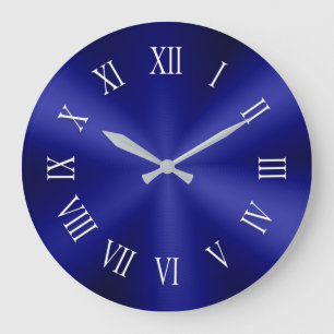 Navy Blue Metallic Clock with White Roman Numbers