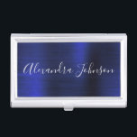 Navy Blue Metallic Foil Modern Business Business Card Holder<br><div class="desc">Navy Blue Foil Metallic Stainless Steel Minimalist Business Card Holder with white lettered script signature typography for the monogram. The Foil Metal Business Card Holders can be customized with your name. Please contact the designer for customized matching items.</div>