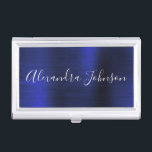 Navy Blue Metallic Foil Modern Business Business Card Holder<br><div class="desc">Navy Blue Foil Metallic Stainless Steel Minimalist Business Card Holder with white lettered script signature typography for the monogram. The Foil Metal Business Card Holders can be customized with your name. Please contact the designer for customized matching items.</div>