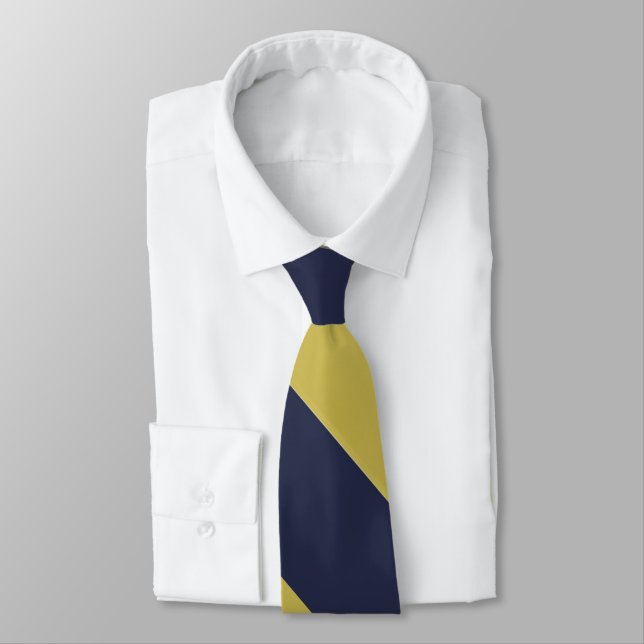 Navy Blue & Metallic Gold Broad University Stripe Tie (Tied)