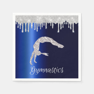 Navy Blue Metallic Silver Sparkle Gymnastics Napkin