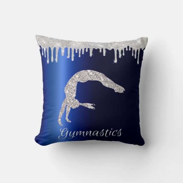 Navy Blue Metallic Silver Sparkle Gymnastics Throw Pillow (Front)