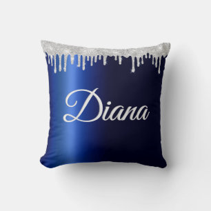 Navy Blue Metallic Silver Sparkle Personalized Throw Pillow