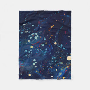 Navy blue midnight swirl galaxy abstract fleece blanket