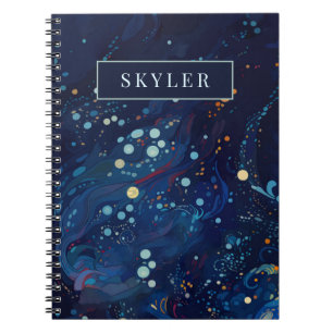 Navy blue midnight swirl galaxy abstract notebook