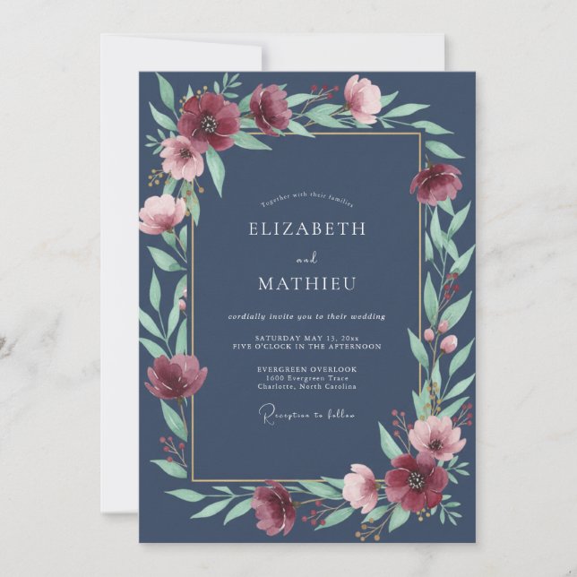 Navy Blue Midnight Winter Wedding Invitation (Front)