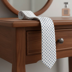 Navy Blue Mini Polka Dot Pattern on White  Tie