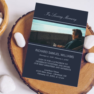Navy Blue Minimal In Loving Memory Custom Photo Invitation