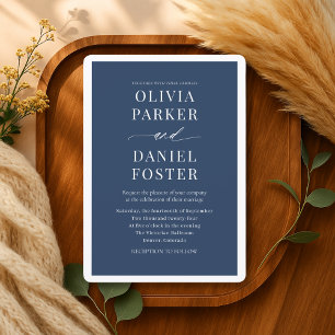 Navy Blue Minimal Modern Elegant Wedding Invitation