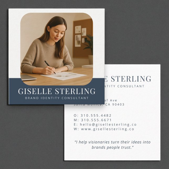 Navy Blue Minimal Professional Company Name Square Business Card (Creator Uploaded)
