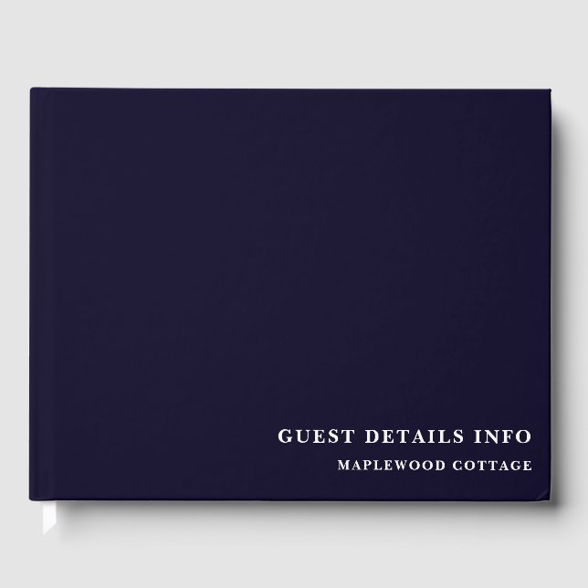 Navy Blue Minimal Vacation Guest Book Style (Front)