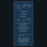 Navy Blue Minimal Wedding Ceremony Program<br><div class="desc">Minimal wedding program featuring modern script font on a navy blue background. All the wedding ceremony information and the wedding party's name listed on this program.</div>