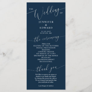 Navy Blue Minimal Wedding Ceremony Program
