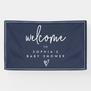 Navy Blue Minimalist Boho Baby Shower Welcome Banner