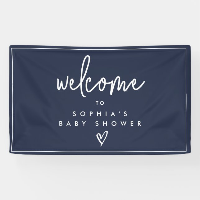 Navy Blue Minimalist Boho Baby Shower Welcome Banner (Horizontal)