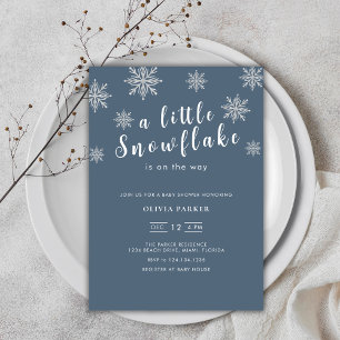Navy Blue Minimalist Boho Blue Winter Baby Shower Invitation