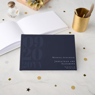 Navy Blue Minimalist Bold Type Wedding Guest Book