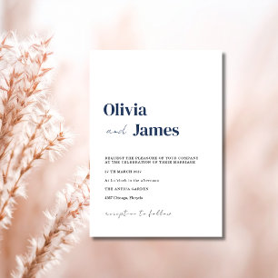 Navy Blue Minimalist Elegant Modern Wedding Invitation