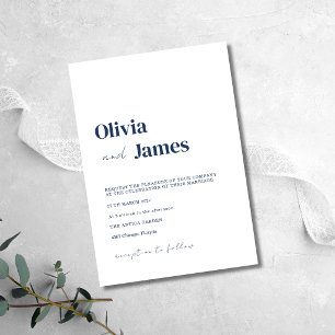Navy Blue Minimalist Elegant Modern Wedding Invitation