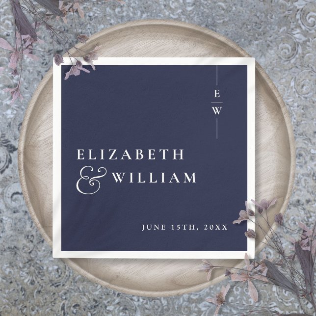 Navy Blue Minimalist Elegant Monogram Wedding Napkin (Navy Blue Minimalist Elegant Monogram Wedding Napkins)