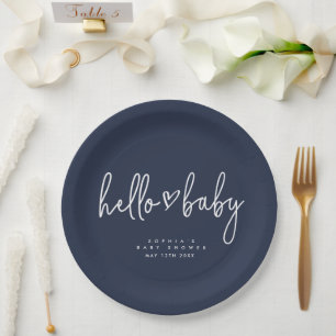 Navy Blue Minimalist Modern Boho Baby Shower Paper Plate