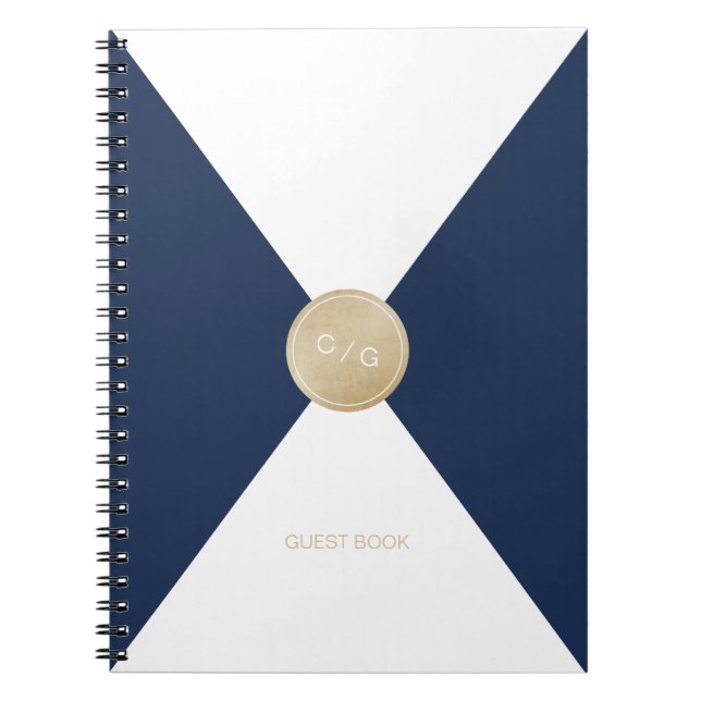 Navy blue minimalist modern wedding guest book (Front)