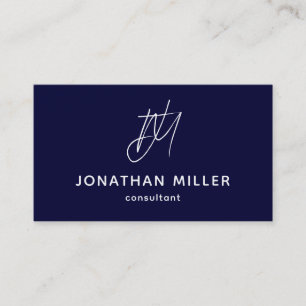 Navy Blue Minimalist Monogram Business Card
