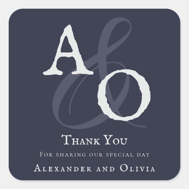 Navy Blue Minimalist Monogram Wedding Thank You Square Sticker (Front)