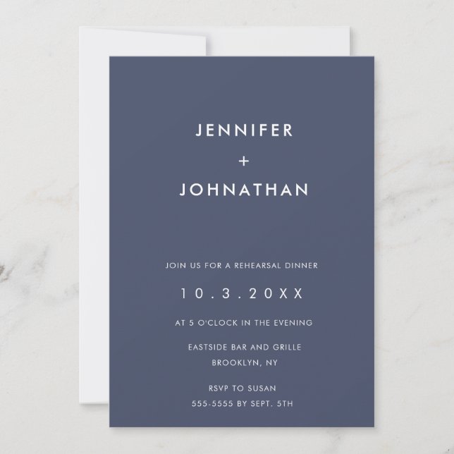 Navy Blue Minimalist Rehearsal Dinner Invitation (Front)