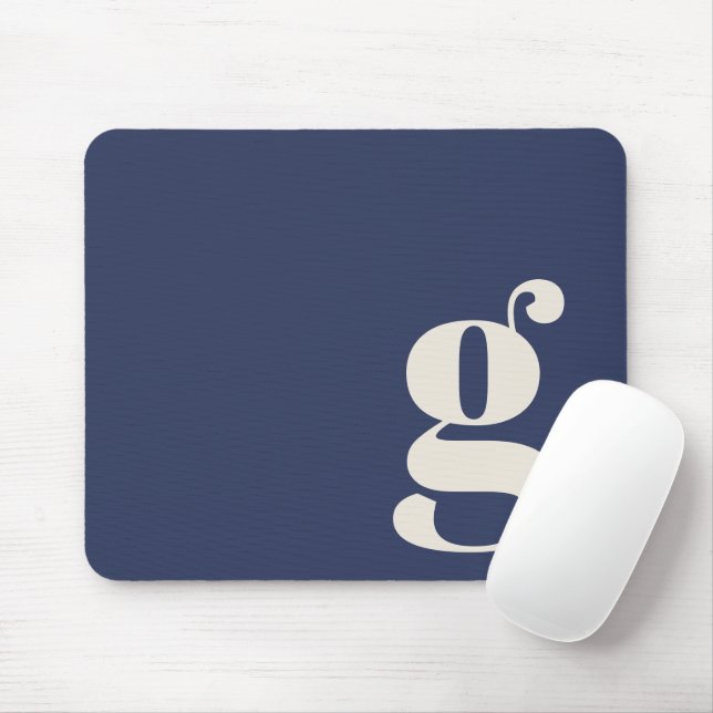 Navy Blue Minimalist Retro Monogram Initial Custom Mouse Pad (With Mouse)