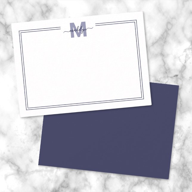 Navy Blue Minimalist Script Name Monogram Card (Navy Blue Minimalist Script Name Monogram Note Card)