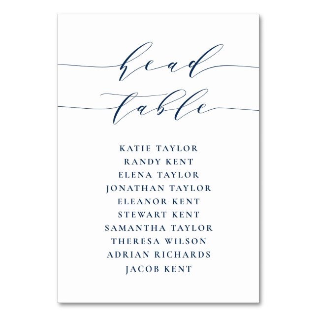 Navy Blue Minimalist Script Seating Wedding Table Number (Front)