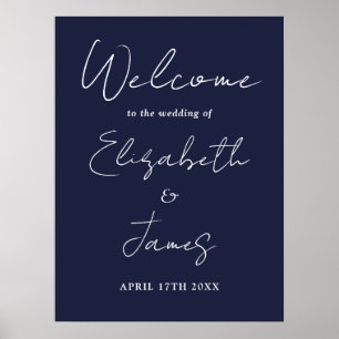 Navy Blue Minimalist Script Wedding Welcome Sign