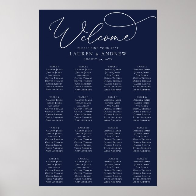 Navy Blue Minimalist Seating Chart (Front)