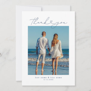Navy Blue Minimalist Simple Script Heart Wedding Thank You Card