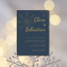 Navy Blue Minimalist Snowflake Christmas Wedding