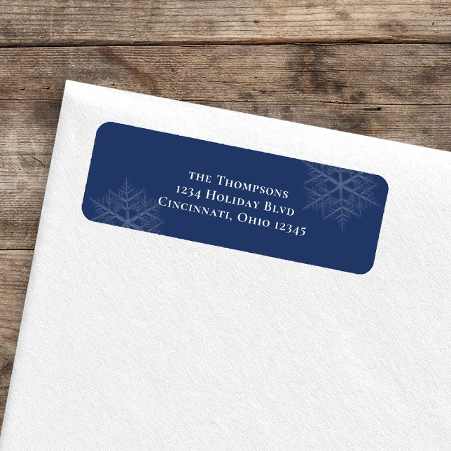 Navy Blue Minimalist Snowflake Return Address (Navy blue and silver snowflake holiday return address label.)