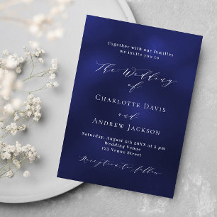 Navy blue minimalist wedding invitation postcard